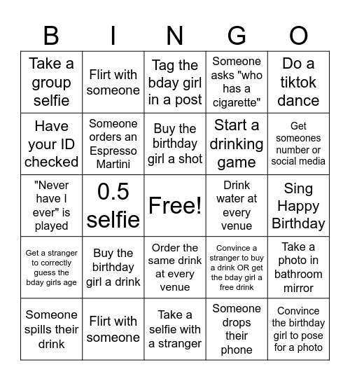 Emily's 27th Birthday Bingo Card