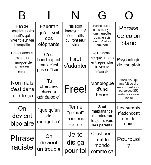Bingo cringe et MDPH Bingo Card