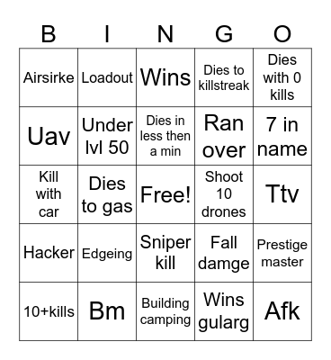 Warzone Bingo Card
