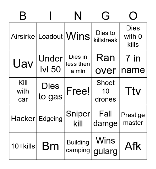 Warzone Bingo Card