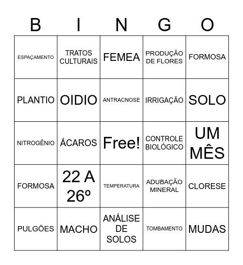 CULTIVO DO MAMOEIRO Bingo Card
