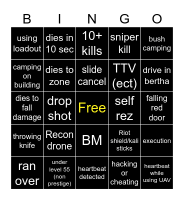 Big Puffer warzone bingo Card