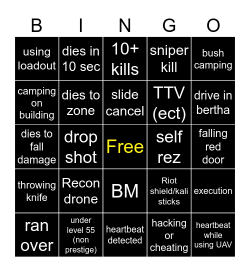 Big Puffer warzone bingo Card