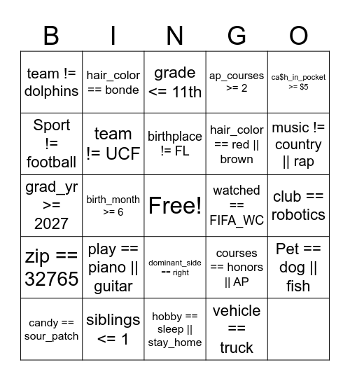 Untitled Bingo Card