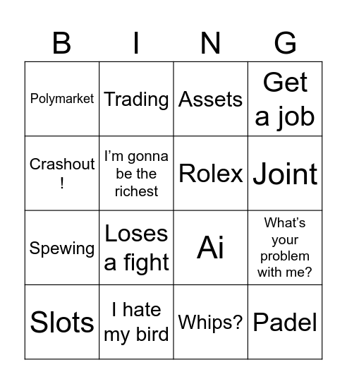 P bally Bingo Card
