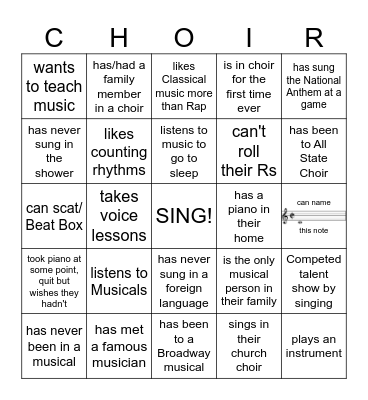 Know Your Choir Family?!      Find someone who... Bingo Card