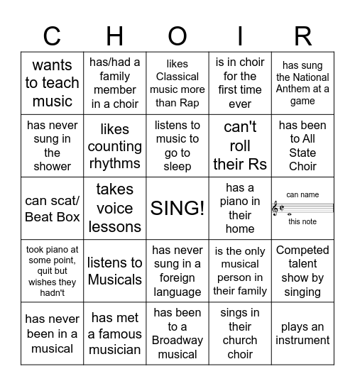 Know Your Choir Family?!      Find someone who... Bingo Card
