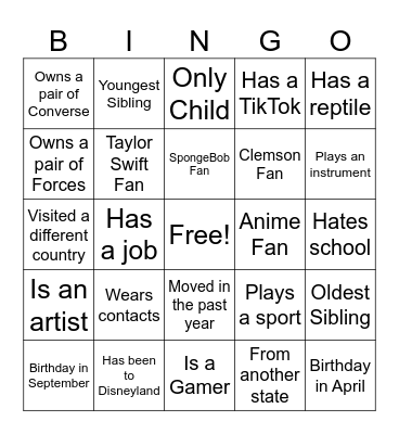 Human Bingo Card