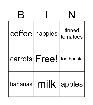 Harvest Bingo Card