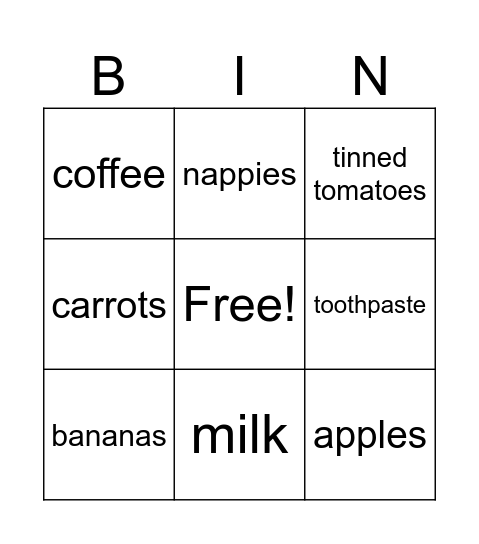 Harvest Bingo Card
