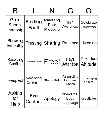 Social Skills Bingo! Bingo Card