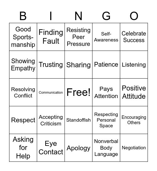 Social Skills Bingo! Bingo Card