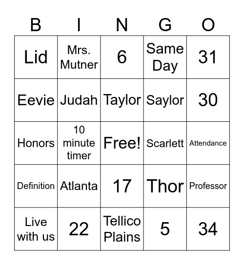 All About Me Bingo Card