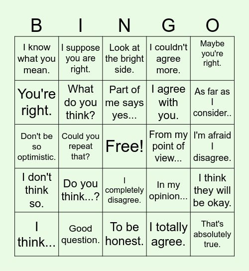 Expression Bingo Card