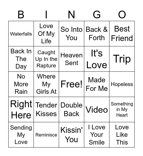 Fave R&B (Ladies) Bingo Card
