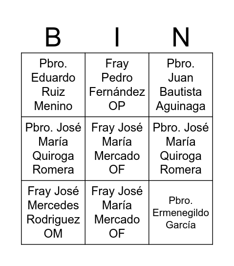 BINGO PARROQUIAL Bingo Card
