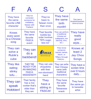FASCA ORIENTATION BINGO Card
