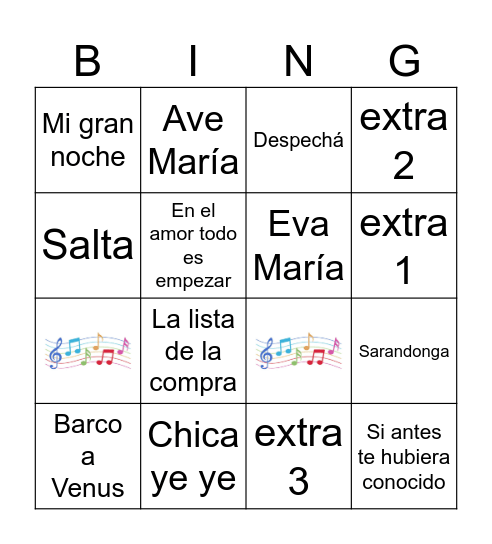 Bingo Musical Bingo Card
