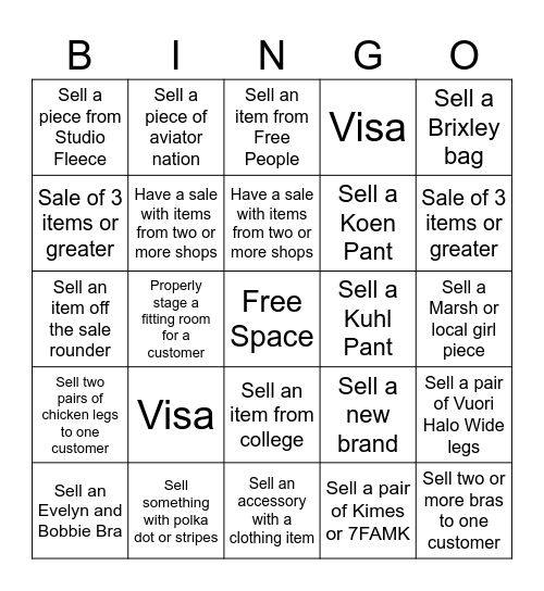 Women's Bingo Card