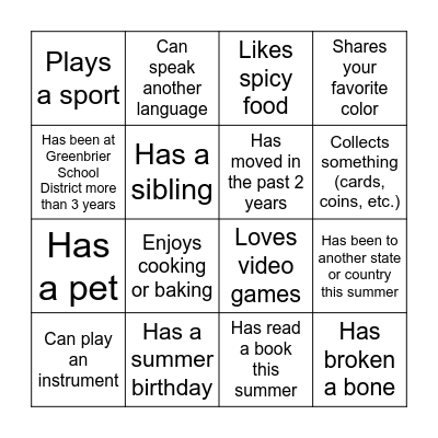 Find Someone Bingo Card
