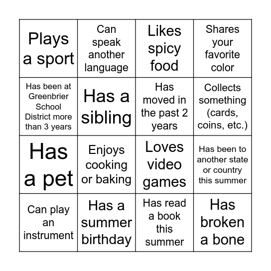 Find Someone Bingo Card