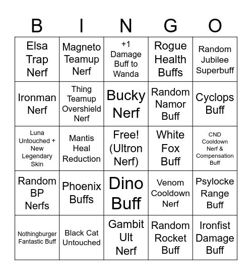 Rivals Season 9.5 Bingo Card
