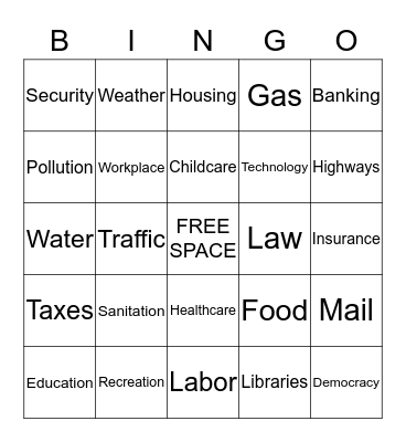 Government and Me Bingo Card