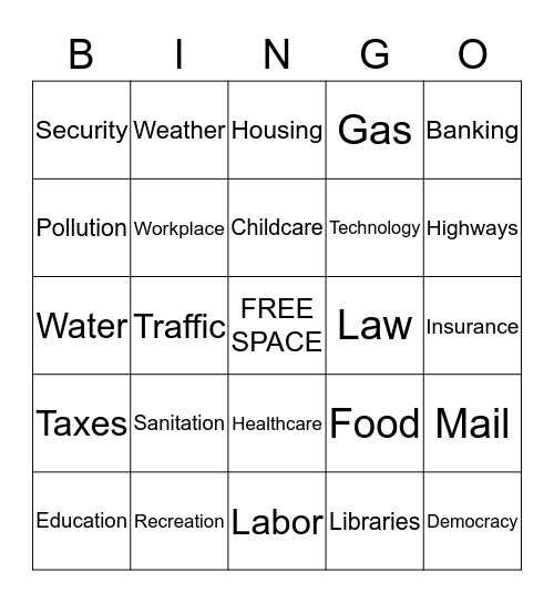 Government and Me Bingo Card