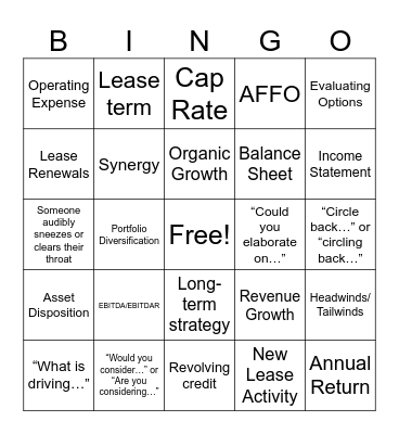 CHCT Earnings Call Bingo Card