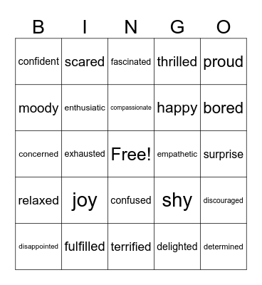 Emotions Bingo Card