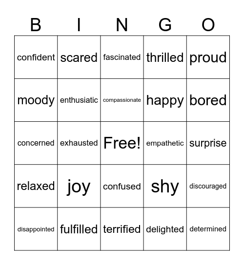 Emotions Bingo Card