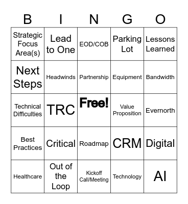 Corporate Lingo Bingo Card