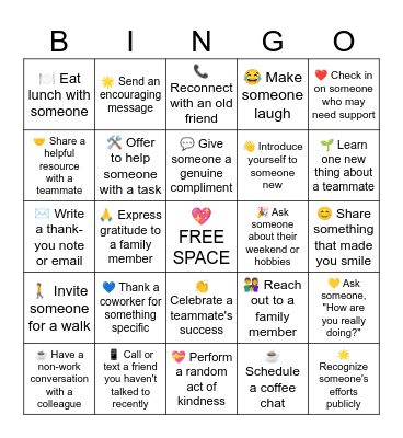 Connection Bingo Card