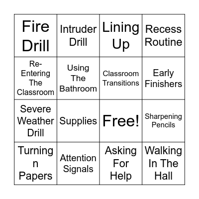 Rules and Procedures Bingo Card