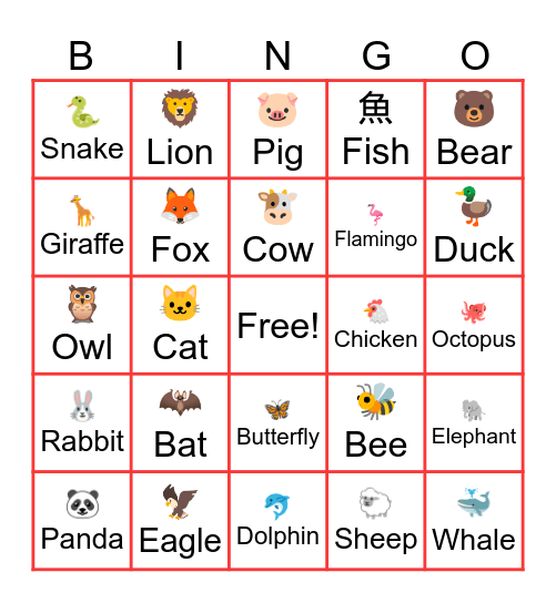 2026 TINA's ANIMALS 2026 Bingo Card