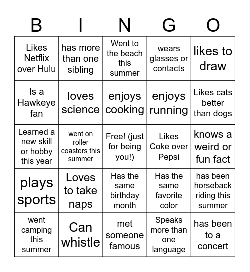 Find Someone Who... Bingo Card