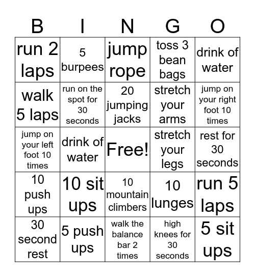 Get Active Bingo Card