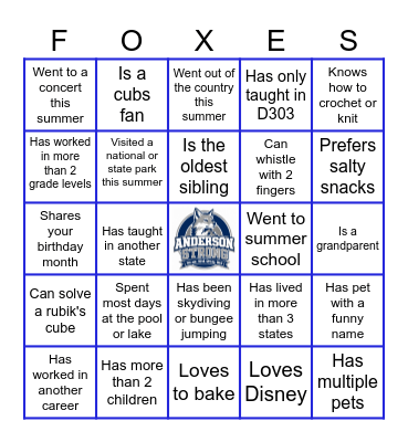 Anderson Strong Starts Here... Bingo Card