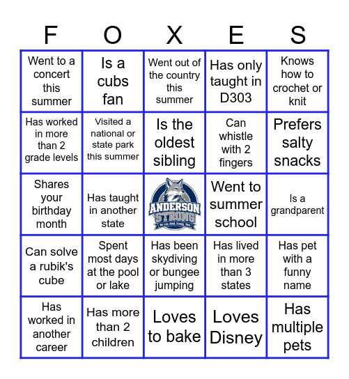 Anderson Strong Starts Here... Bingo Card