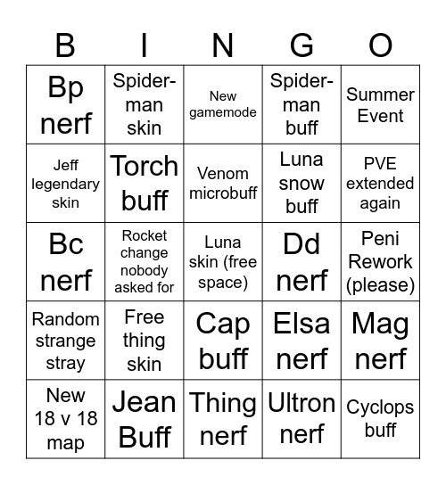 Marvel Rivals Season 9.5 Bingo Card