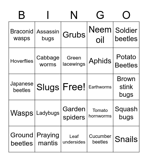 Garden Bugs: Keep or Kill? Bingo Card