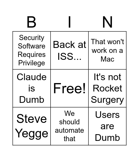 Greg Bingo Card