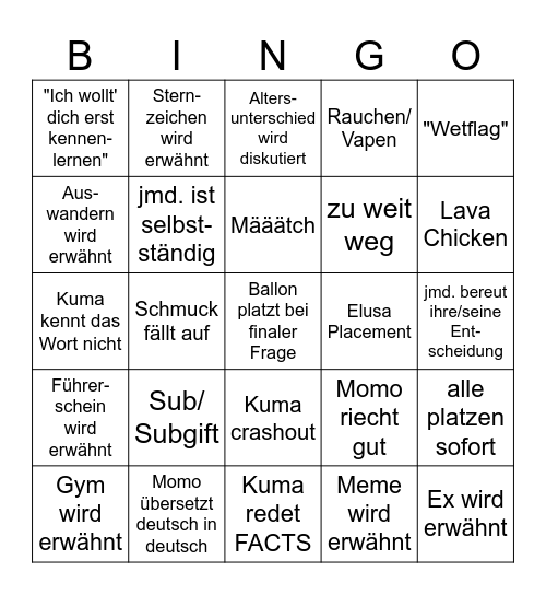 Kuma Bingo 3 Bingo Card