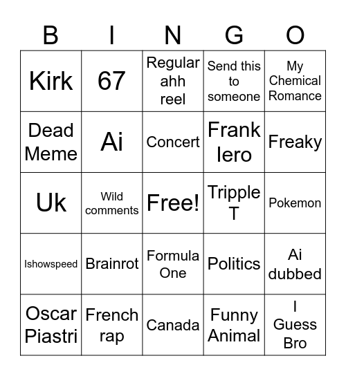 Instagram Reels Bingo Card