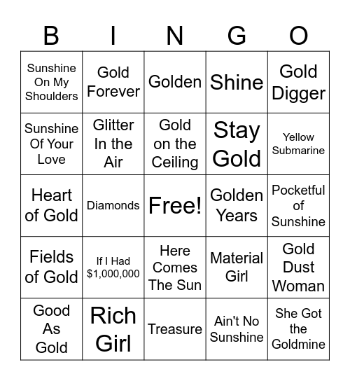 Gold Rush Bingo Card