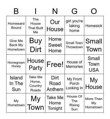 Home Sweet Home Bingo Card