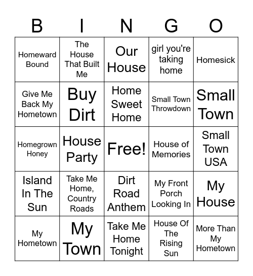 Home Sweet Home Bingo Card