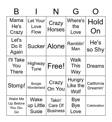 Family Bands Bingo Card