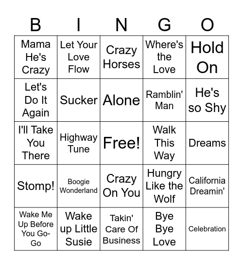 Family Bands Bingo Card