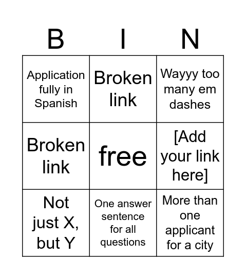 Untitled Bingo Card